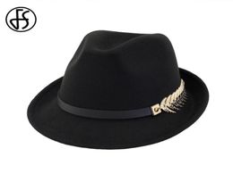 Fs nieuwe wol vilt vrouwen mannen fedora hoed voor lente herfst elegante dame trilby jazz hoeden panama cap black curl brim8949730