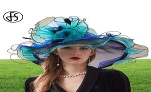 FS rose Organza Kentucky Derby chapeau pour femmes à large bord plage grands chapeaux de soleil fleurs dames élégantes mariage église fête Fedoras 21037325156