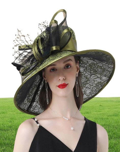 FS Sombreros tocados morados para mujer, sombreros Derby de Kentucky para boda, sombreros de flores, sombrero Fedora de organza de ala ancha grande para iglesia 201101014918