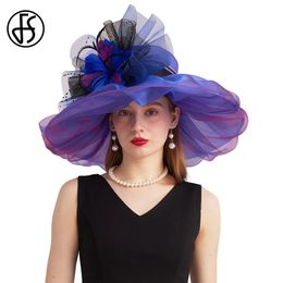 FS Purple Organza Carnival Cap chapeaux pour les femmes avec une épouse de mariage à fleurs en mesh St Patricks Fedoras 240401