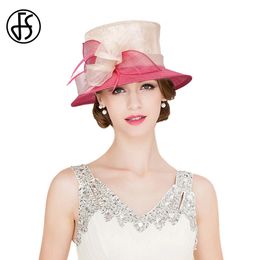 FS Summer Lady Sinamay Flat Top Kentucky Sombreros para mujeres Boda de boda nupcial Protección UV Beach Sun Derby Cap 240401