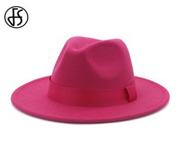 FS Vintage Classic Felt Woz Jazz Fedora Chapeaux Wide Brim Cowboy Panama Cap pour femmes hommes blanc rouge trilby bowler top hat4818945