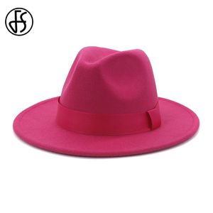 FS Vintage classique feutre laine Jazz Fedora chapeaux large bord Cowboy Panama casquette pour femmes hommes blanc rouge Trilby melon chapeau haut de forme