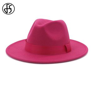 FS Vintage Classic Filt Wool Jazz Fedora Hoeden brim cowboy Panama Cap voor vrouwen Men Men Wit Red Trilby Bowler Top Hat4818945