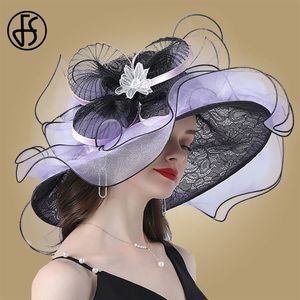 Fs brede rand grote hoeden voor vrouwen zon hoeden zomer wit fedora organza party hoed bruiloft dameskerk Kentucky Derby jurk cap y200714