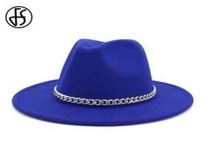 FS FEMMES FEDORA LOOL HAT AUTOMNEMENT HIVER Gentleman Triby Triby Feel Chapeaux pour hommes Fashion Royal Blue Yellow Jazz Hats avec chaîne CX2008198003556