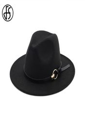 FS Wool Fedora Mens Hat Wide Brim Felt Gentleman Gentleman Winter Chapeaux For Womens Elegant Floppy Trilby Top Jazz Cap8251125