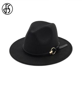 FS Wool Fedora Mens Hat Wide Brim Felt Gentleman Gentleman Winter Chapeaux For Womens Elegant Floppy Trilby Top Jazz Cap6398287