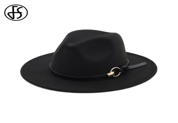 FS Wool Fedora Mens Hat Wide Brim Felt Gentleman Gentleman Winter Chapeaux For Womens Elegant Floppy Trilby Top Jazz Cap2891706