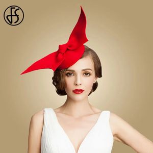 Fs laine en feutre Red Women chapeaux d'église pour fascineur de mariage Black Pillbox Hat Ladies Tea Party Bow Vintage Cocktail Fedoras 240401