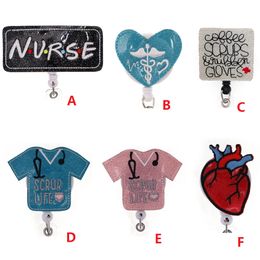 FSahion Sleutelhangers Inwisselbare Glitter Scrub Life Nurse ID-kaart Naam Tag Intrekbare Vilt Badge Houder Reel met Alligator Clip