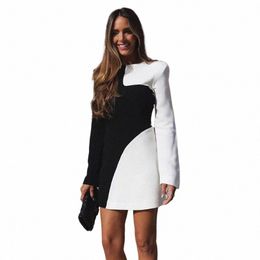 FSDA Patchwork Elegant Dr Women LG Sleeve Automn Winter Mini Black Blanc O Neck 2021 Sexy Dres Party Club P0Gy #