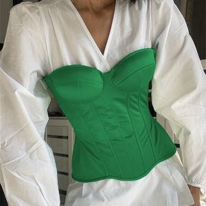 FSDA Satin Corset Crop Sans Bretelles Vert D'été Sexy Tube Hors Épaule Partie Sans Manches Bustier Débardeur 220629