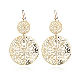 FSUNION Trendy Simple Dangle GoldBlacksilver Color Lange oorbellen voor vrouwen klassiek patroon holle ronde bijouterie 240403