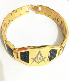 FTCOol Mens en acier inoxydable puissance magnétique Énergie Mason Mason Symboles en fibre de carbone Bracelet maçonnique Bracelet pour la santé 3674518