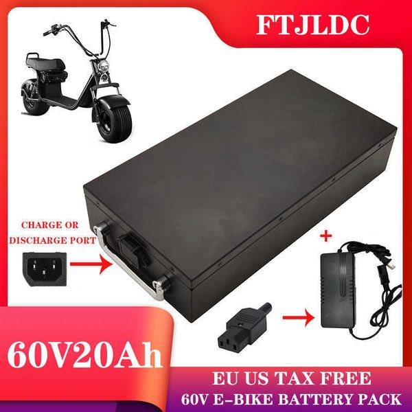 La batería FTJLDC 60V 20Ah Halley se utiliza para scooter eléctrico Citycoco plegable de dos ruedas, paquete de batería de litio 18650 + cargador de 67,2 V