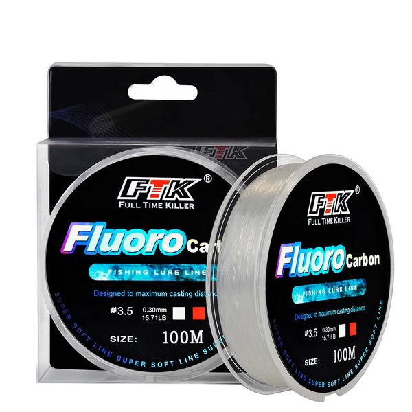 FTK – ligne de pêche à revêtement ocarbone, 100M, 4, 14lb, 34, 32lb, Monofilament en Fiber de carbone, Leader coulant pour la carpe, 231226