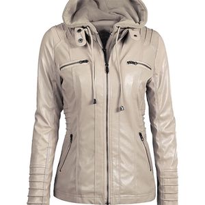 Ftlzz 7xl dames capuchon lederen jas pu motorfiets hoed afneembaar casual lederen punk bovenkleding 220815