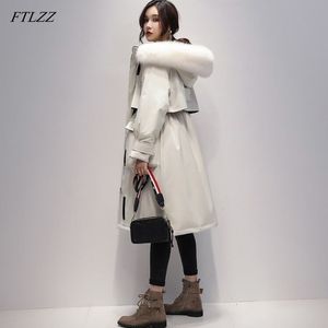 FTLZZ Grande Vera Pelliccia di Volpe 90% Piumino Bianco Piumino Lungo Cappotto Invernale Donne Parka Spessore Caldo Cappotto Impermeabile 201103