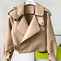 FTLZZ Spring Autumn Fashion Faux Soft Leather Jacket Women Losse Pu Leather Short Coat One Button Locomotive Chic Outswear 220815