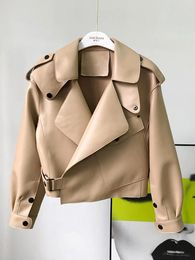 FTLZZ primavera otoño moda finas de imitación chaqueta de cuero mujeres suelta PU cuero abrigo corto un botón locomotora Chic prendas de vestir 240131