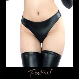 Ftshist Sexy Wetlook T-Back Voor Vrouwen Matte Kunstleer Zwarte Slips PU Leer Exotische String Heren G-String Lingerie 240315