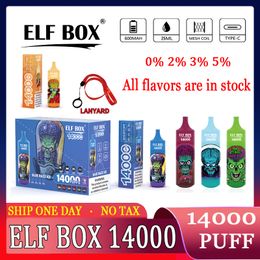 FU ORIGINAL ELF BOX 14000 PUFFIR DIGNABLE E Cigarettes 1,0 ohm Mesh Bobine 25 ml Pod Batterie Rechargeable Cigs électronique Puffes 14K 0% 2% 3% 5% Bar de vape jetable 10 saveurs