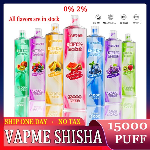 FU Original VAPME SHISHA Hookah Puff Shisha 15000 Bobine de maille de vape jetable 650mAh Batterie rechargeable 25ml Stylo vape prérempli Pod 15k E Cigarette vs ELF BOX 14k