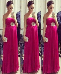 Fuchsia Empire Zwangere prom -jurken Strapless mouwloze geplooide zwangerschaps vrouwen avond formele kleding rode loper celri7164170