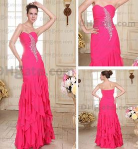 Vestido de noche fucsia sirena con abertura lateral gasa hasta el suelo volantes vestidos de fiesta imagen real DHYZ 023270291