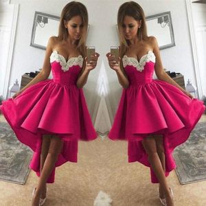 Fuchsia haut bas robes de bal 2021 chérie Corset Satin courte robe de soirée de retour robes de graduation robes de fiesta