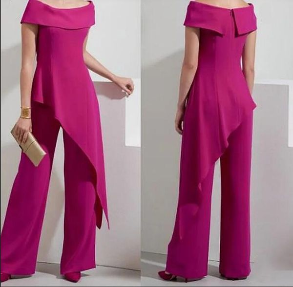 Trajes de madre de la novia fucsia para bodas 2 piezas Vestido de invitado de boda simple Pantalones de fiesta de graduación Traje de novio mon