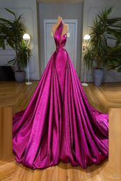 Fuchsia Robes de bal une épaule Coudaway côtés coupés brillants Robe de soirée Robe de soirée de célébrité sur mesure de la sur mesure de Cock9397382