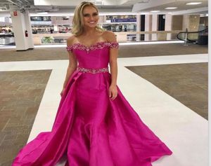 Vestidos de fiesta FUCHSIA Satinadas Satin Mermaid Vestidos de noche formales Beading Off the Shoulder Girls Cheap Pageant Dress8650315