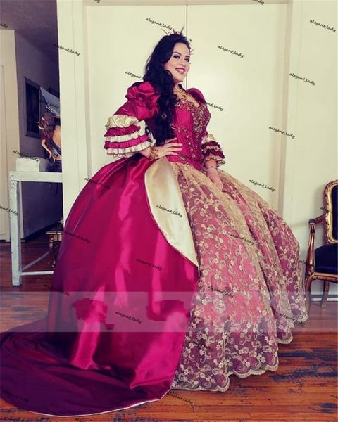 Robes de Quinceanera fuchsia robe de bal Lolita Satin dentelle chérie gothique volants jupe douce 16 robes en dentelle 15 Anos Lolita