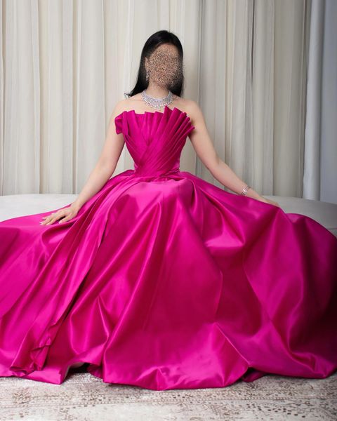 Robe De soirée en Satin fuchsia dubaï pour femmes, festonnée, sans manches, longue ligne a, robes De bal, vêtements d'anniversaire