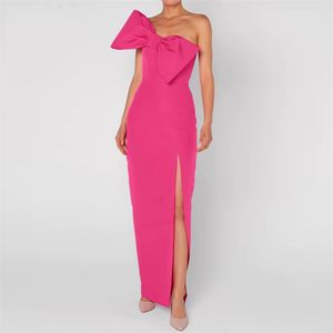 Vestido De fiesta De tubo fucsia 2024, vestidos De fiesta De noche formales con abertura alta y lazo grande sin tirantes para niñas negras, Vestido Largo