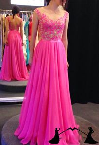 Fuchsia pure illusion cou glamour longue dentelle robes de bal fête robe de soirée en mousseline de soie Appliques ouvert dos nu grande taille robe De Festa