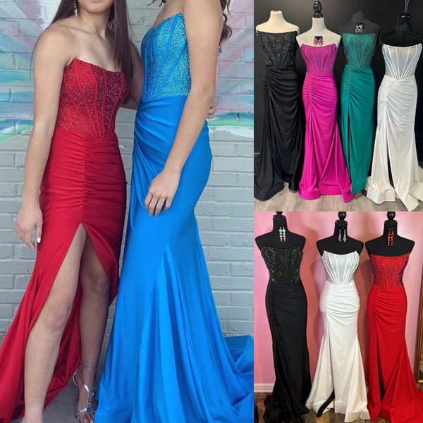 Vestido de fiesta formal de invierno fucsia 2k24 Corsé con cuentas Dama preadolescente Desfile Evento de noche de graduación Gala Hoco Vestido de baile de graduación Sesiones de fotos Deshuesado con hendiduras Rojo Azul Blanco