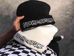 Fucking Awesome Gebreide Mutsen Hoeden Heren Dames Skullies Zachte elastische pet Effen Sport Motorkap Winter Warm Ski Hoeden vanwege Y211111953745