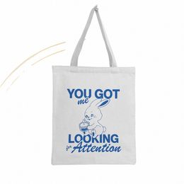 fudeam schattig blauw konijn print grote capaciteit fi canvas tas draagbare opvouwbare schoudertas lichtgewicht sling shopper tas 34cc#