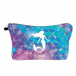 Fudeam mignon coloré à imprimé sirène portable Portable Sac de rangement de rangement Toiletage Organisez le sac cosmétique Sac de maquillage féminin imperméable Q7JB #