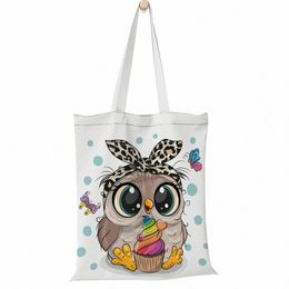 Fudeam Fi Mignon Carto Hibou Imprimer Grande Capacité Sac En Toile Portable Pliable Sac À Bandoulière Léger Sling Shopper Sac T28L #