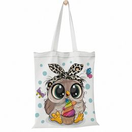 Fudeam Fi Mignon Carto Hibou Imprimer Grande Capacité Sac En Toile Portable Pliable Sac À Bandoulière Léger Sling Shopper Sac o83z #