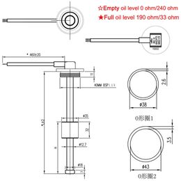 Gauge de niveau de carburant + Capteur du réservoir d'eau Indicateur Indicateur d'huile Réservoir de liquide 0 ~ 190 ohm Interrupteur de flottaison d'unité d'envoi de carburant 150 mm ~ 550 mm