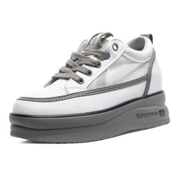 Fujin 5,5 cm lederen damesschoenen platform wedge sneakers dikke schoenen verborgen hak wit zwart dames casual schoenen zomer
