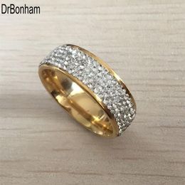 Bijoux en diamant zircon à 5 rangées entiers couleur or bagues de mariage en acier inoxydable taille USA 7 8 9 10 11 12274m