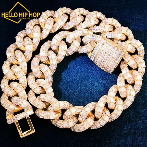 Bonjour hip-hop 21mm Miami chaîne cubaine collier couleur or solide glace IOut Baguette Zircon hommes Hip Hop lien ras du cou mode Rock bijoux