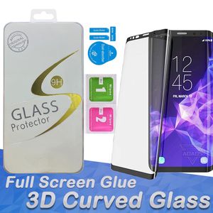 Protecteurs d'écran de téléphone à colle adhésive complète Verre trempé 3D 5D pour Samsung S9 S10 S20 Plus Ultra Note 9 10 avec emballage de vente au détail