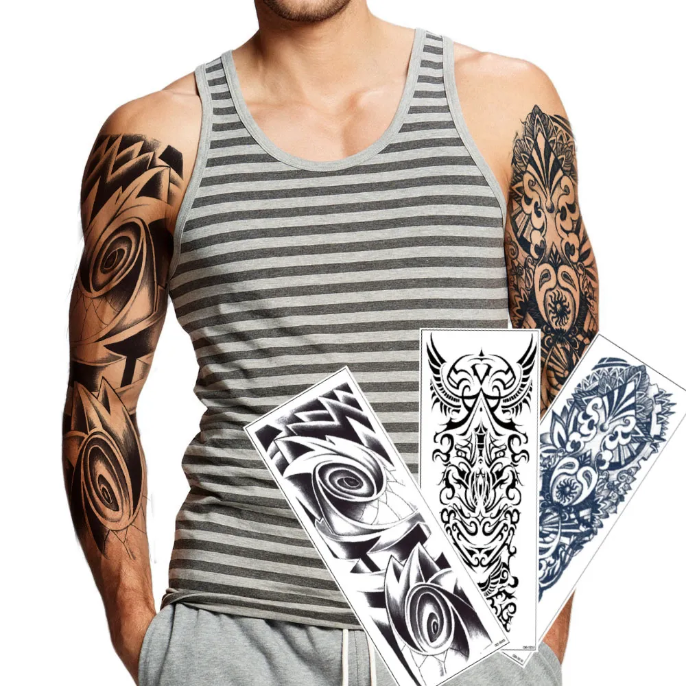 Etiqueta Engomada Del Tatuaje De Brazo Completo Para Hombre Mujer Grande Grande Falso Negro Diseño Temporal Totem Totem Tatoo Cuerpo De Arte Pintura De La Manga De La Transferencia De Agua Moda